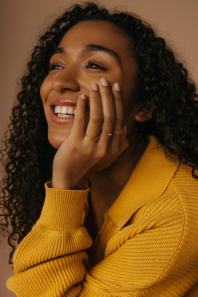 a woman with a blue circle around her